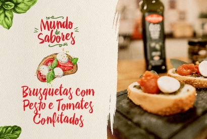Brusquetas com Pesto e Tomates Confitados por Chef Dandhara Lino